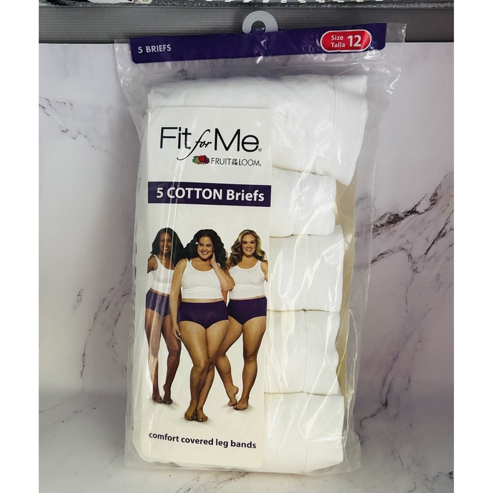 Fruit of the Loom Fit for Me 5 Cotton Briefs Women's Size 12 White NWT